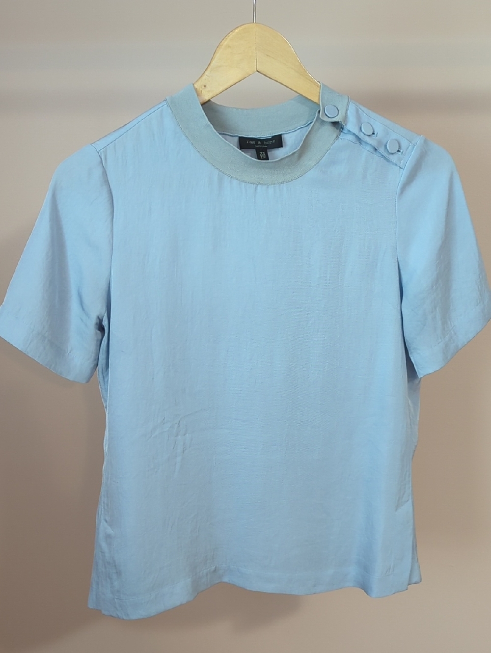 rag & bone Light Blue Short Sleeve Button-Shoulder Tee